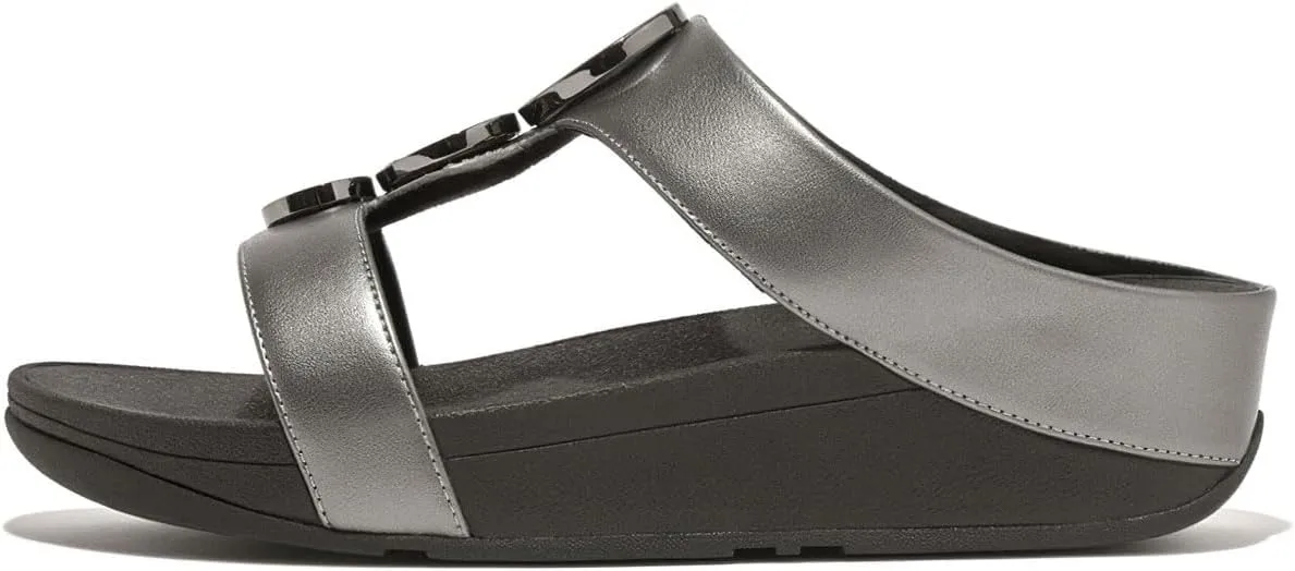 FitFlop Women's Halo Bead-Circle Metallic H-bar Slides Wedge Sandal