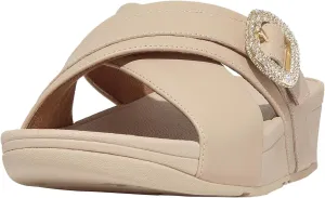 FitFlop Women's Lulu Crystal-Buckle Leather Cross Slides Wedge Sandal