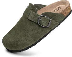 FITORY Womens Clogs Slip-on Potato Shoes Leather Mules with Suede Cork Footbed Size 6-11