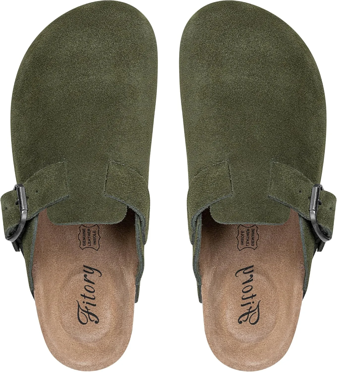 FITORY Womens Clogs Slip-on Potato Shoes Leather Mules with Suede Cork Footbed Size 6-11