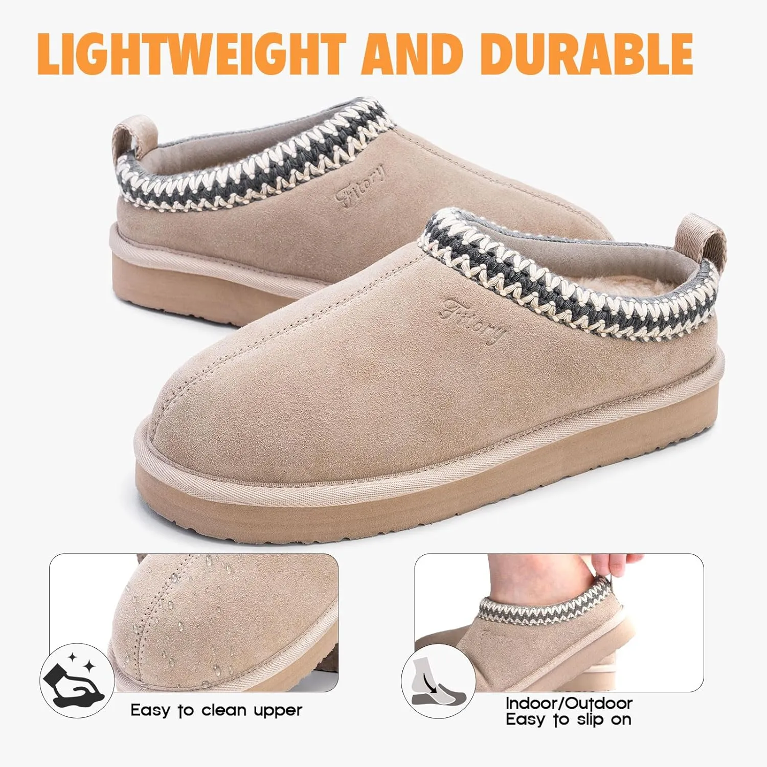 FITORY Women's Suede Slipper | Flat Short Mini Boots with Fur Fleece | Winter Casual Comfort Shoes
