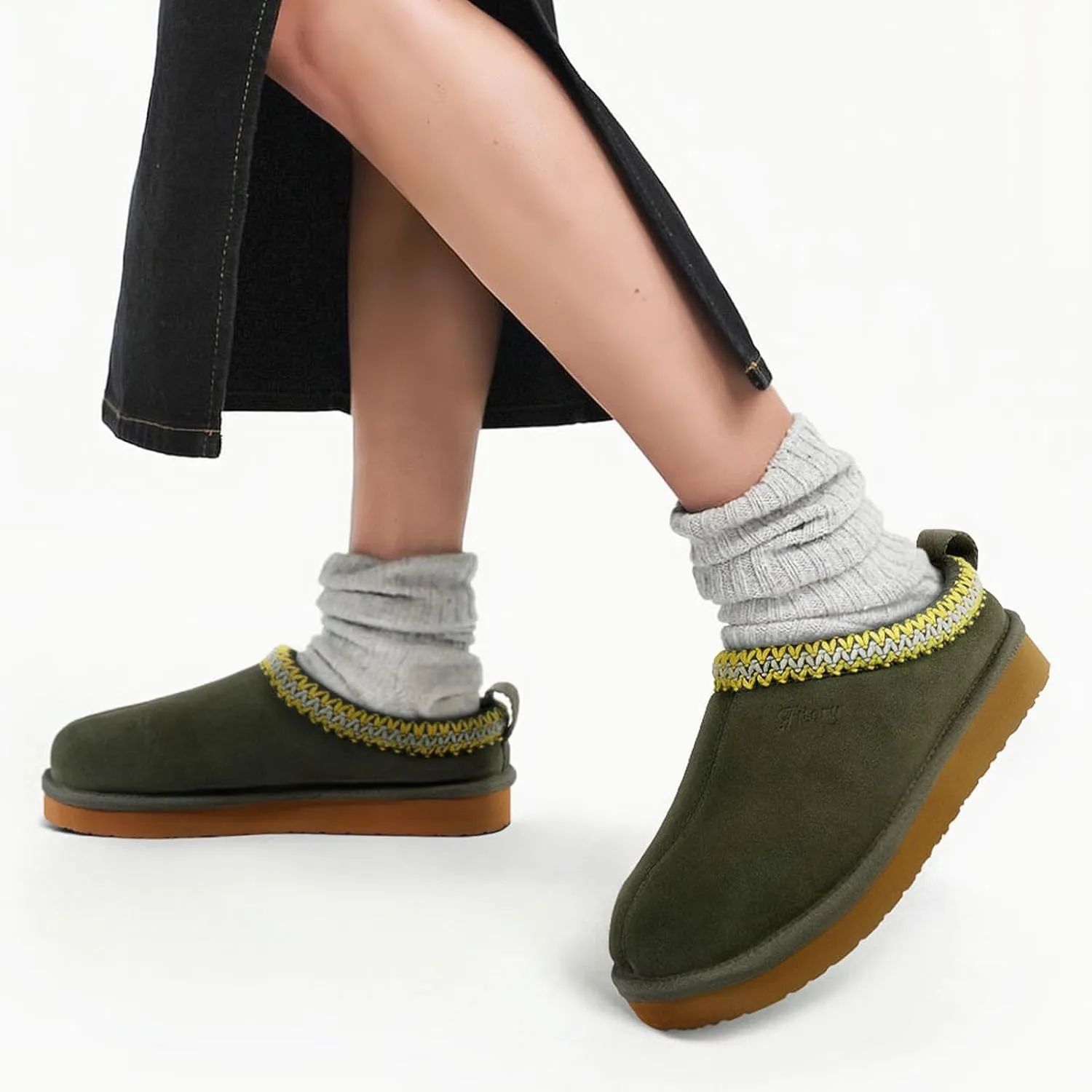 FITORY Women's Suede Slipper | Flat Short Mini Boots with Fur Fleece | Winter Casual Comfort Shoes
