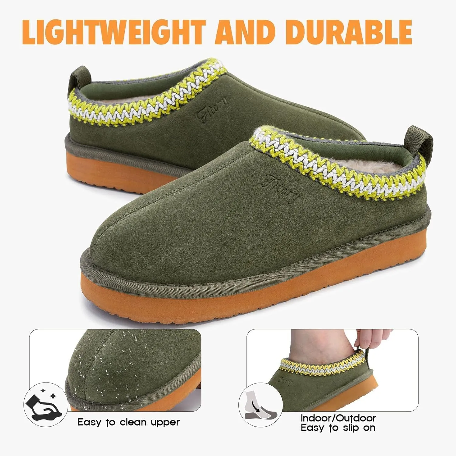 FITORY Women's Suede Slipper | Flat Short Mini Boots with Fur Fleece | Winter Casual Comfort Shoes