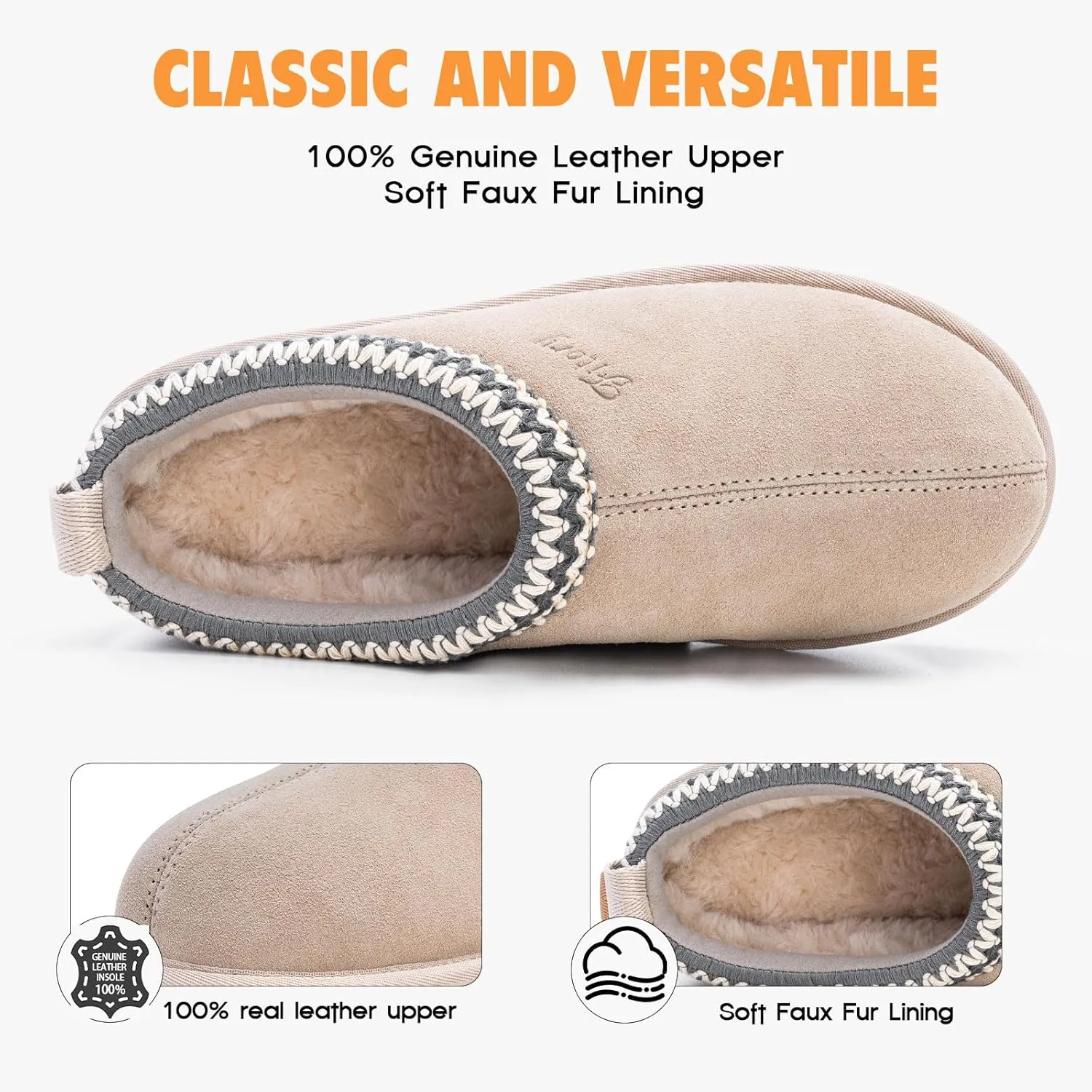 FITORY Women's Suede Slipper | Flat Short Mini Boots with Fur Fleece | Winter Casual Comfort Shoes