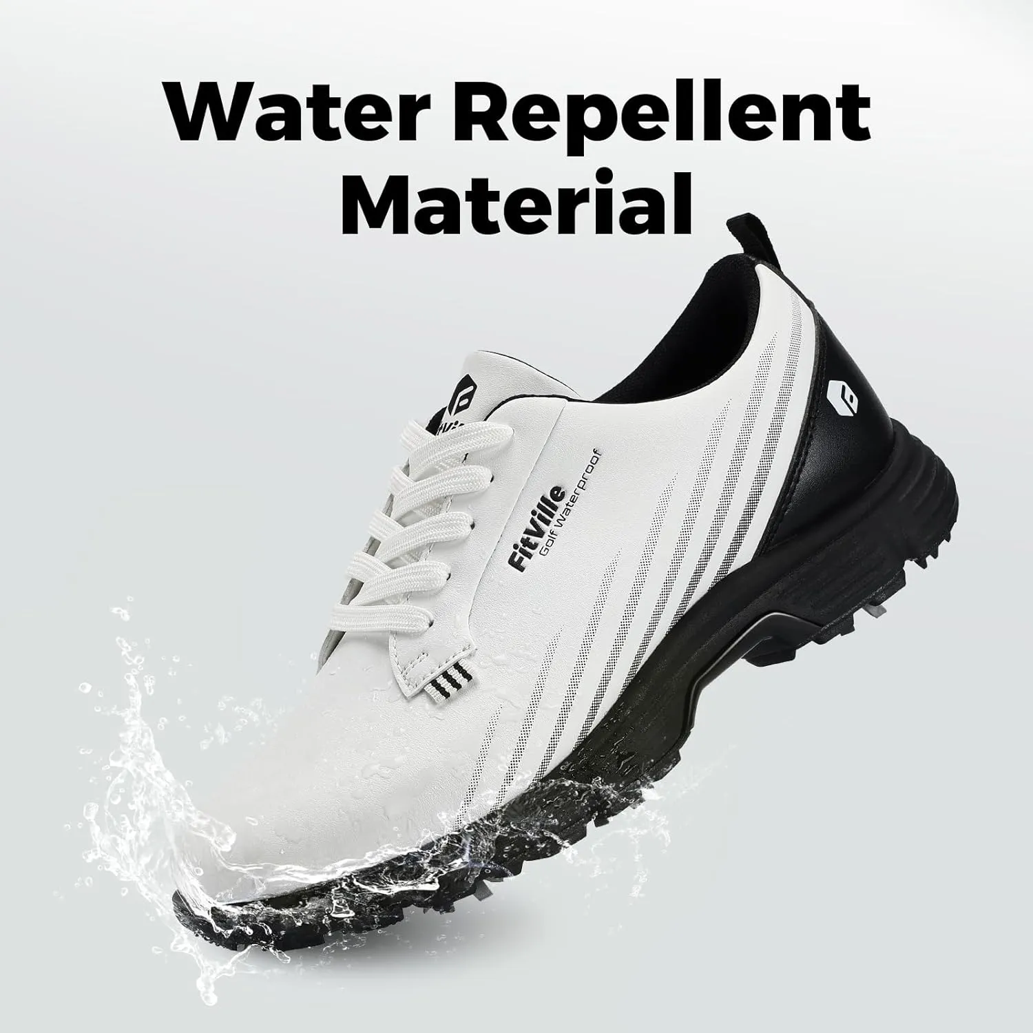 FitVille Wide Mens Golf Shoes Waterproof Lightweight Golf Shoes Men Spiked Extra Cushioning for Flat Feet Arch Support Heel Pain Relief