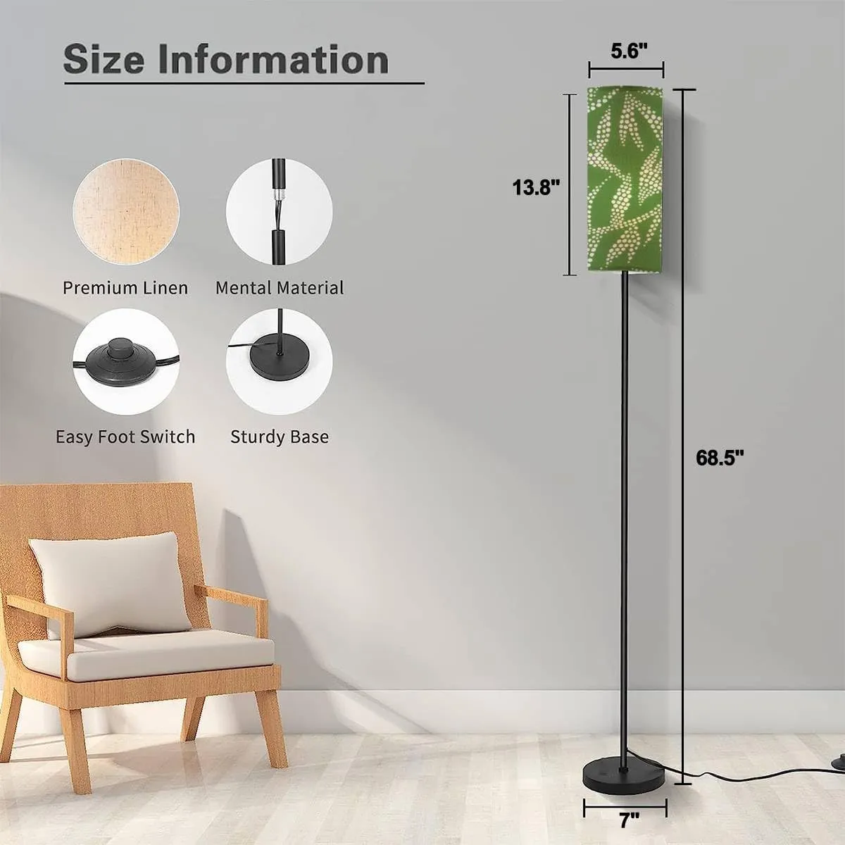 Floor Lamp for Living Room Abstract nature Botanical seamless flat modern manner drawn foliage Modern Standing Lamp Remote Control Dimmable Pole Lamp Corner Tall Lamp for Office Bedroom Reading