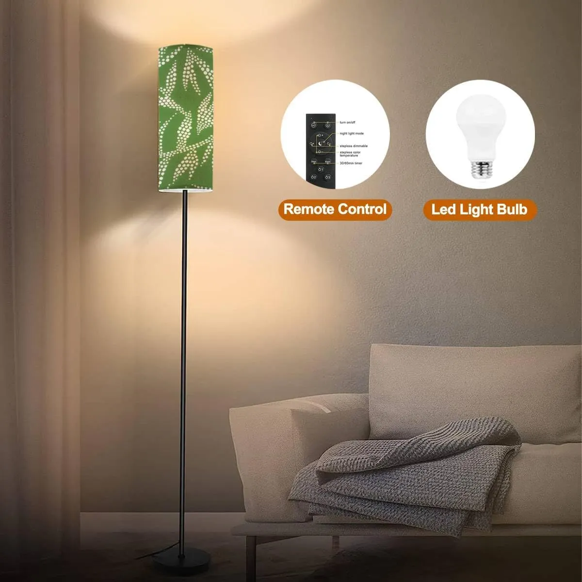 Floor Lamp for Living Room Abstract nature Botanical seamless flat modern manner drawn foliage Modern Standing Lamp Remote Control Dimmable Pole Lamp Corner Tall Lamp for Office Bedroom Reading