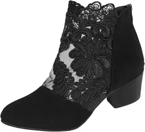 Floral Lace Block Heels Ankle Boots for Women Summer Sandal Booties Hollow Floral Mesh High Heel Sandals Zipper Sandals