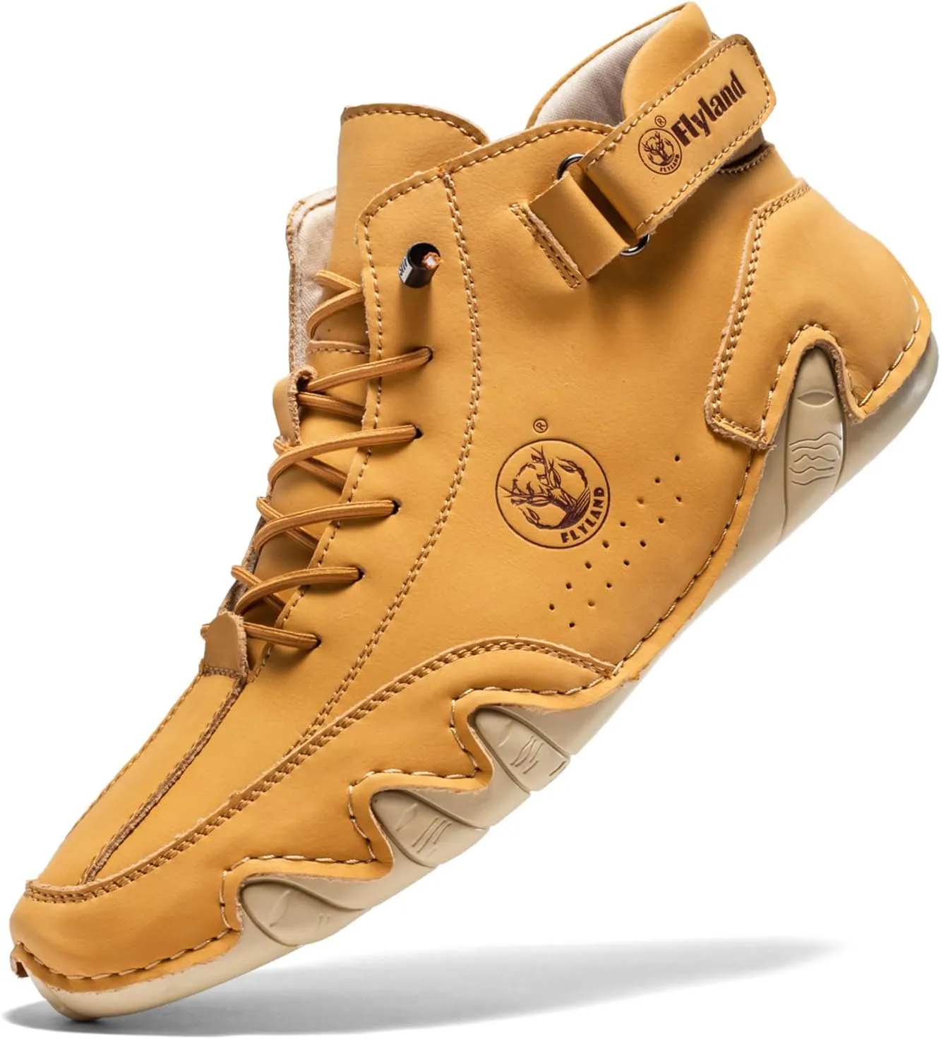 FLYLAND Men's Casual Leather Fashion Sneakers Ankle Chukka Boots Slip On Lightweight Loafers Walking Driving Shoes