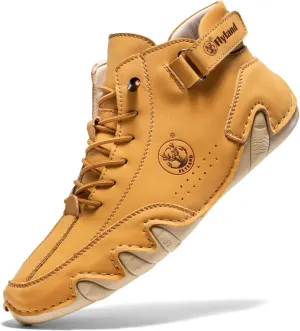 FLYLAND Men's Casual Leather Fashion Sneakers Ankle Chukka Boots Slip On Lightweight Loafers Walking Driving Shoes