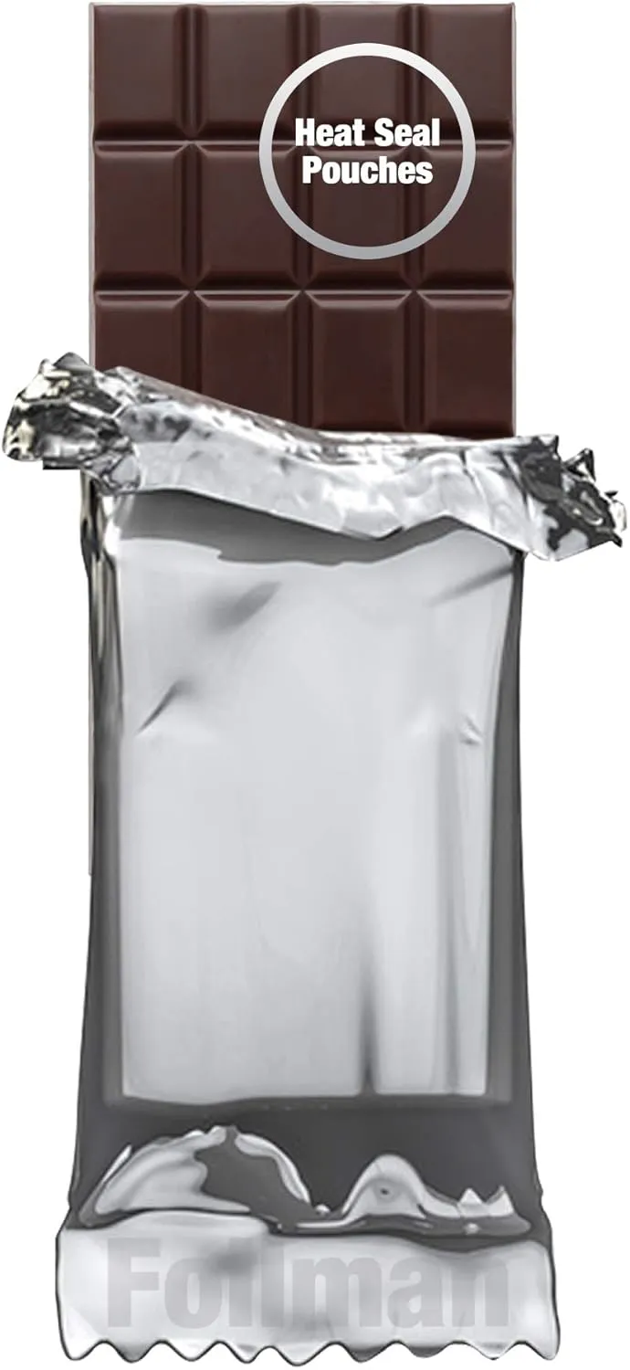 Foilman - Heat Seal Bags (Metallized) For Chocolate Bar Wrapping - Actual bags size 3 x 6 3/8 - Fits Bar Size 2.25 x 5.5 Inches (100 Pack) (Silver)