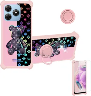 for Blackview Wave 8 Case Compatible for Blackview Wave 8C Phone Case Cover [with Tempered Glass Screen Protector][Hard PC   Soft Silicone][Ring Support] [Colorful Reflect Light] IMDF-JXX