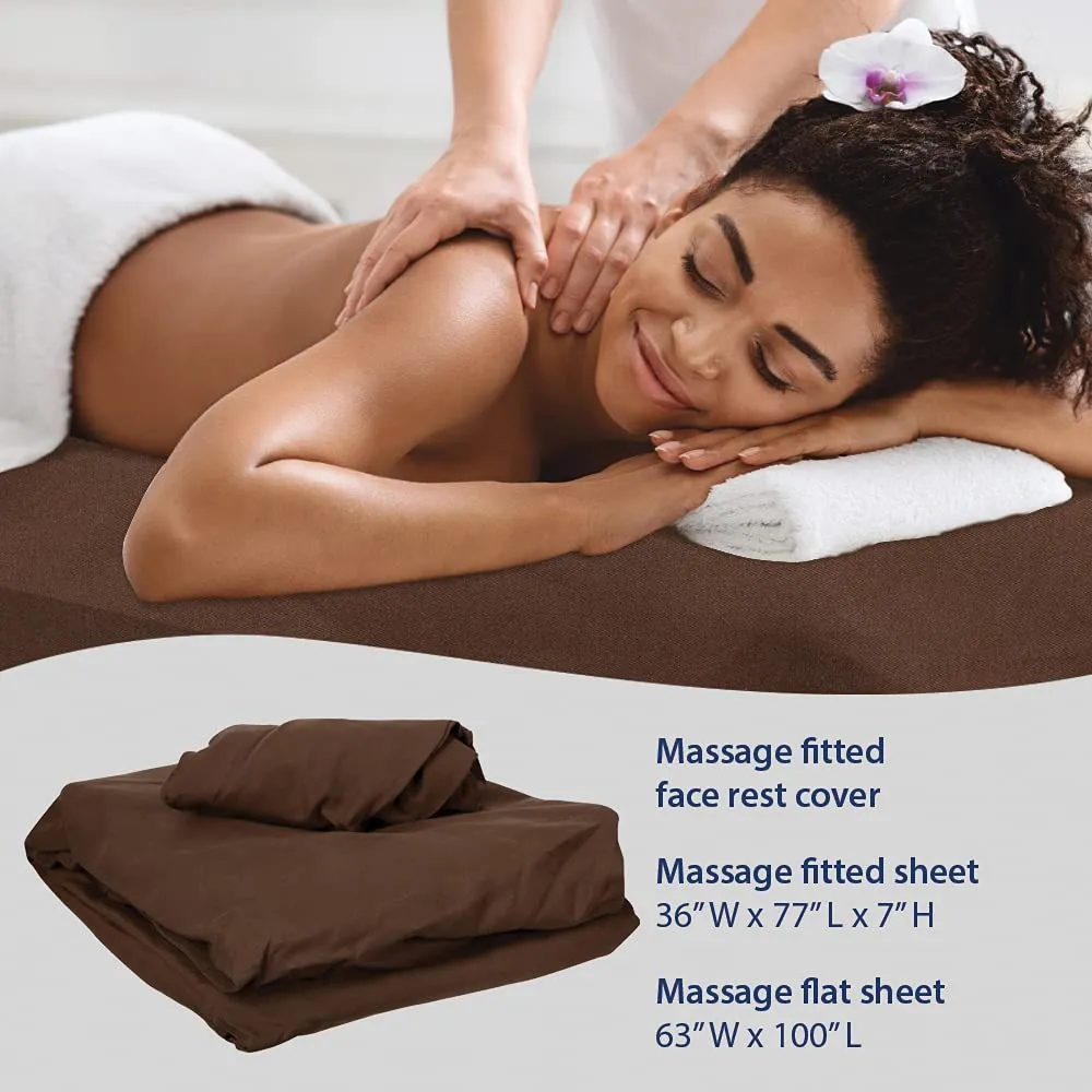 ForPro Professional Collection Premium Microfiber 3-Piece Massage Sheet Set, Chocolate, Ultra-Light, Stain, and Wrinkle Resistant, Includes Flat, Fitted Sheet and Massage Face Rest Cover