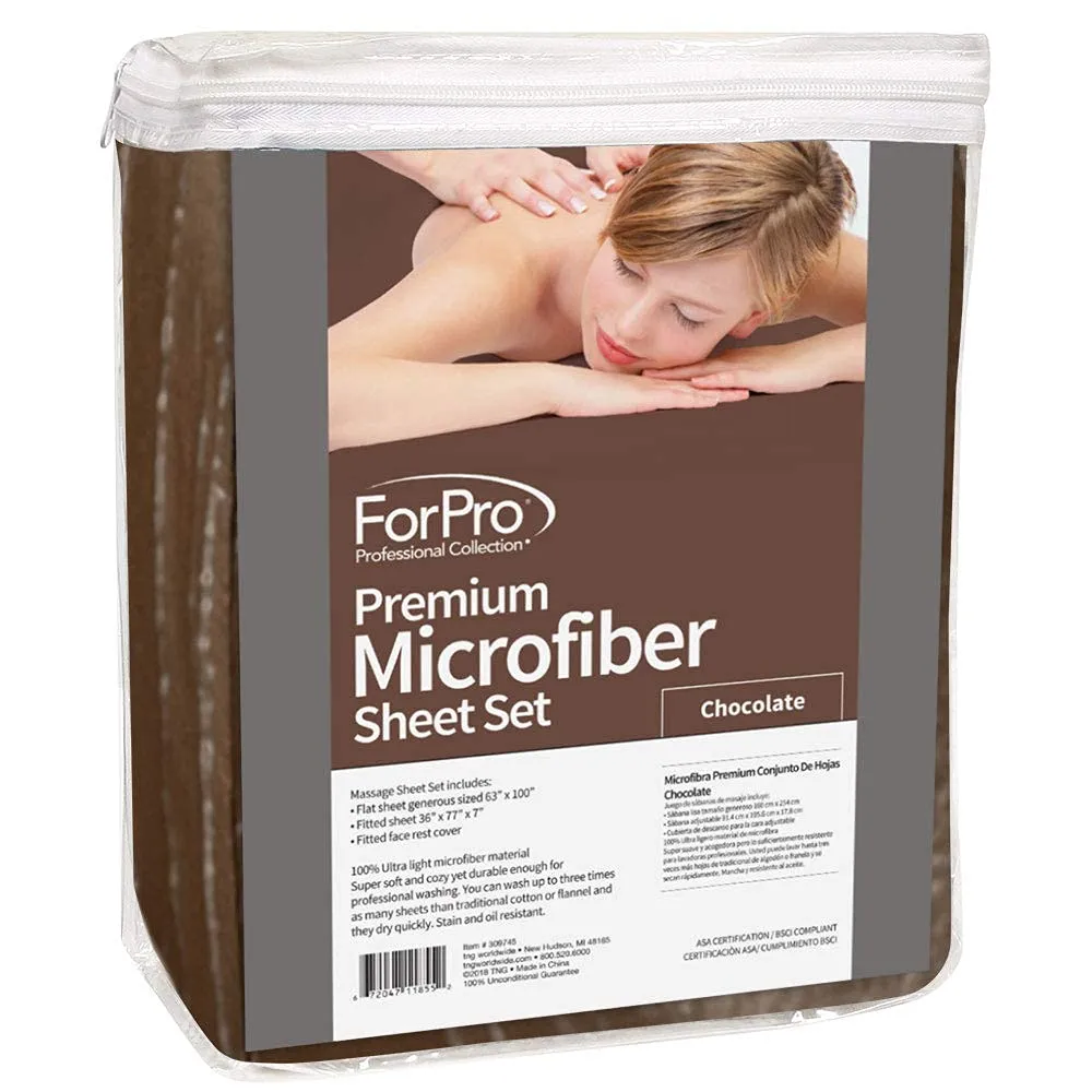 ForPro Professional Collection Premium Microfiber 3-Piece Massage Sheet Set, Chocolate, Ultra-Light, Stain, and Wrinkle Resistant, Includes Flat, Fitted Sheet and Massage Face Rest Cover