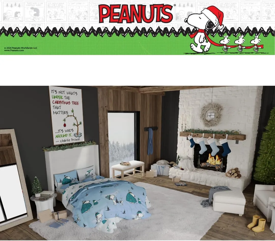 Franco Collectibles Peanuts Snoopy Puffer Holiday & Christmas Bedding Super Soft Comforter and Sheet Set with Sham, 7 Piece Queen Size (Officially Licensed Product)