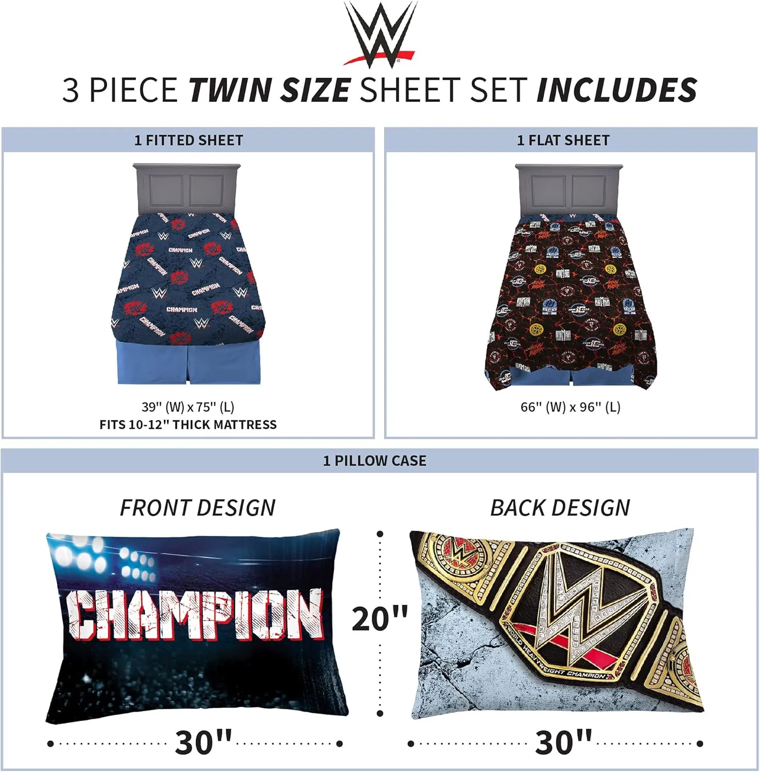 Franco Kids Bedding Sheet Set, Twin, WWE