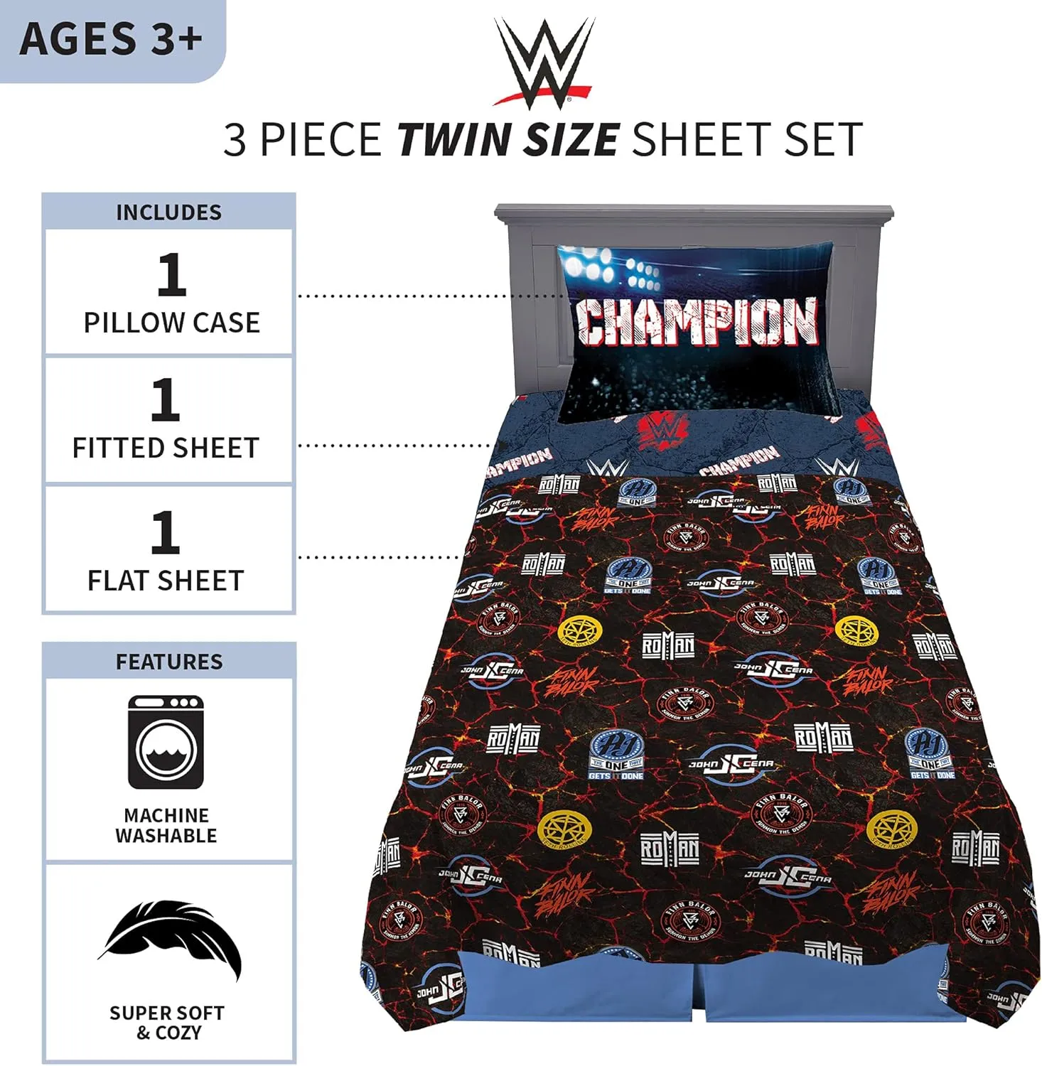 Franco Kids Bedding Sheet Set, Twin, WWE