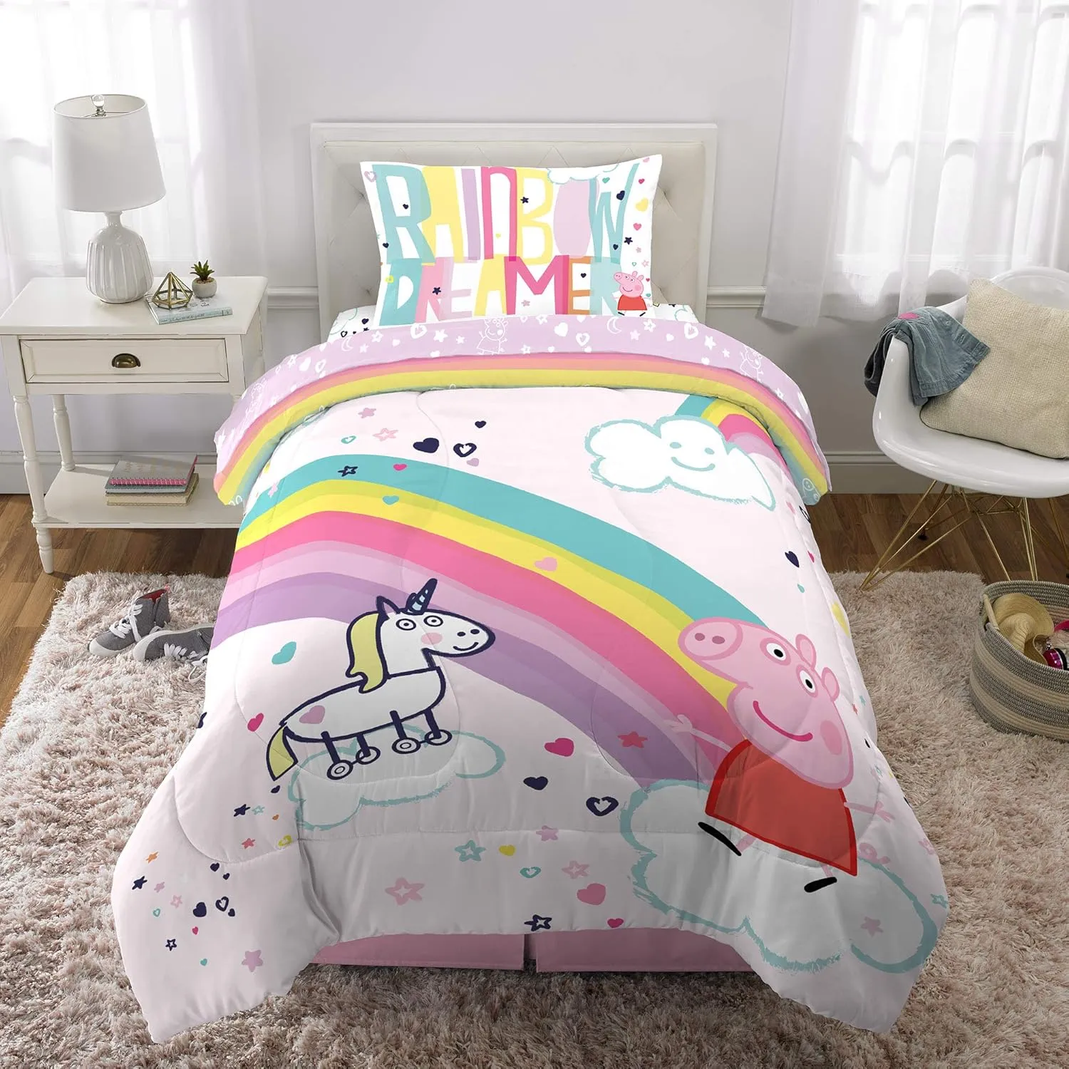Franco Kids Bedding Super Soft Comforter and Sheet Set, 4 Piece Twin Size, Peppa Pig