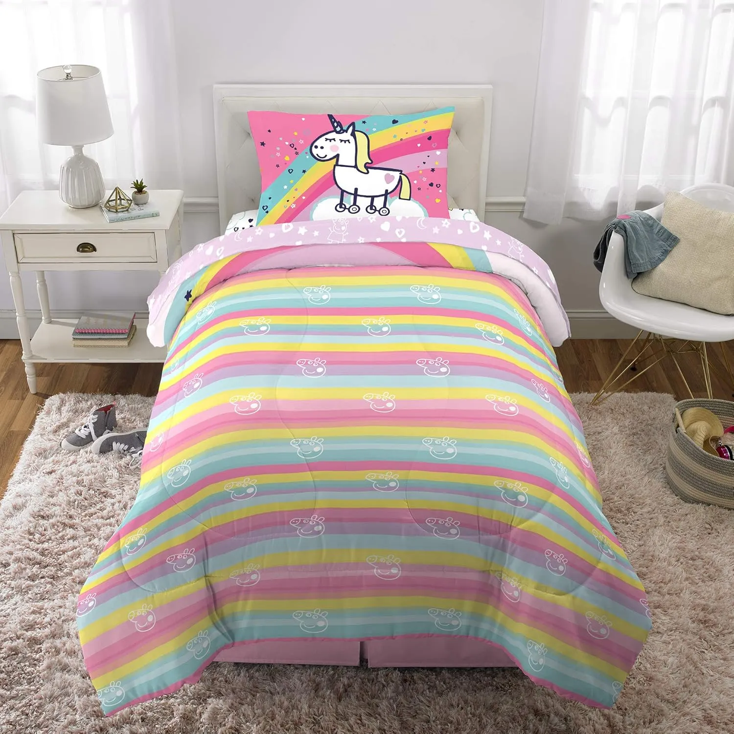 Franco Kids Bedding Super Soft Comforter and Sheet Set, 4 Piece Twin Size, Peppa Pig