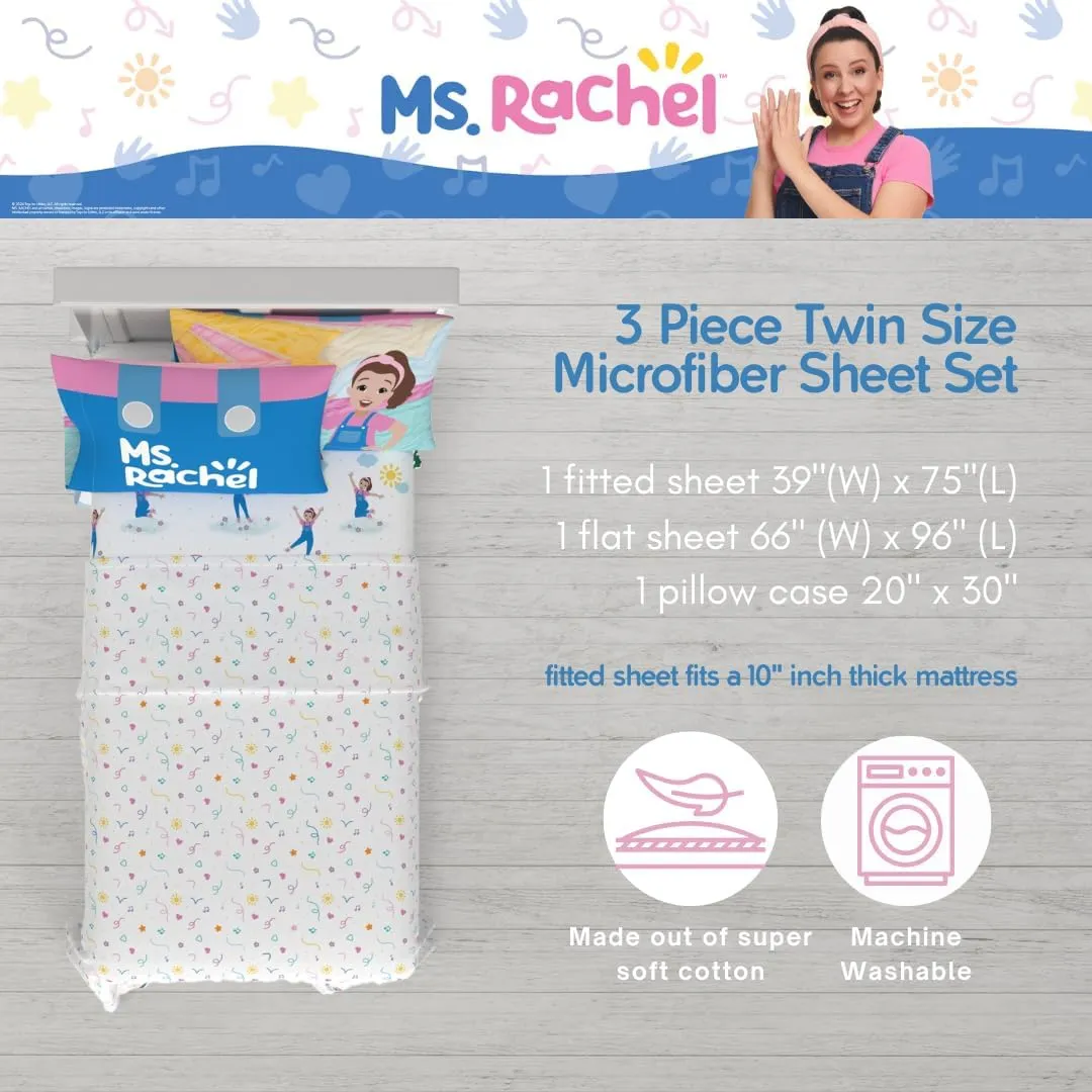 Franco Ms. Rachel Educational Adventures Bedding Super Soft Cozy 3 Piece Microfiber Sheet Set, Twin, (Officially Licensed Product) Kids