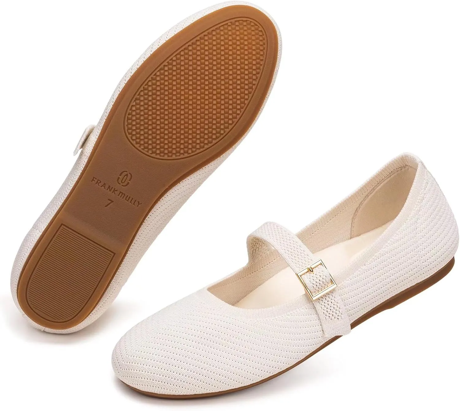 Frank Mully Women's Mary Jane Flats Comfortable Dressy Ballet Flats Casual Round Toe Slip On Washable Knitted Fabric Office Work Woman Shoes