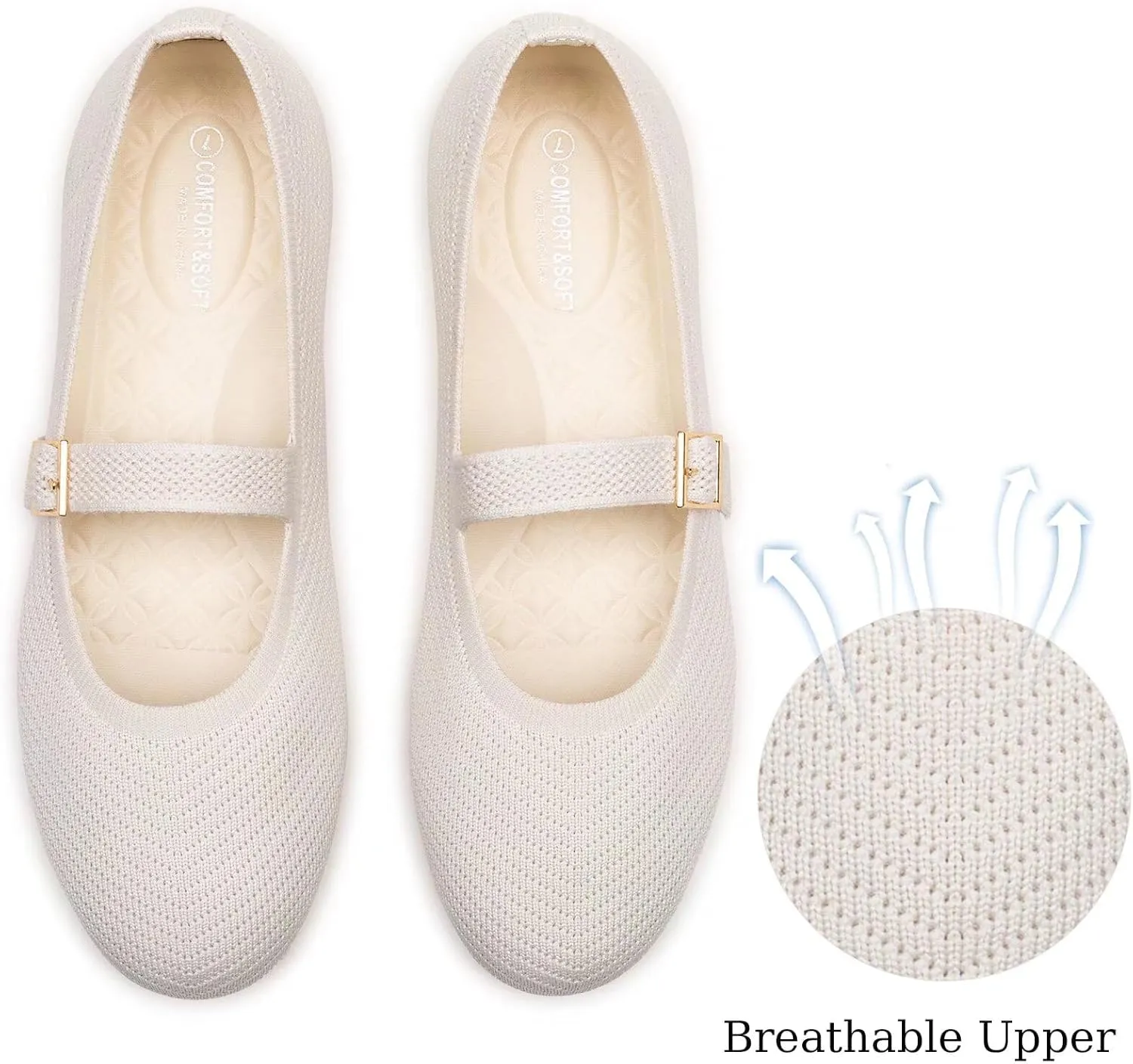 Frank Mully Women's Mary Jane Flats Comfortable Dressy Ballet Flats Casual Round Toe Slip On Washable Knitted Fabric Office Work Woman Shoes