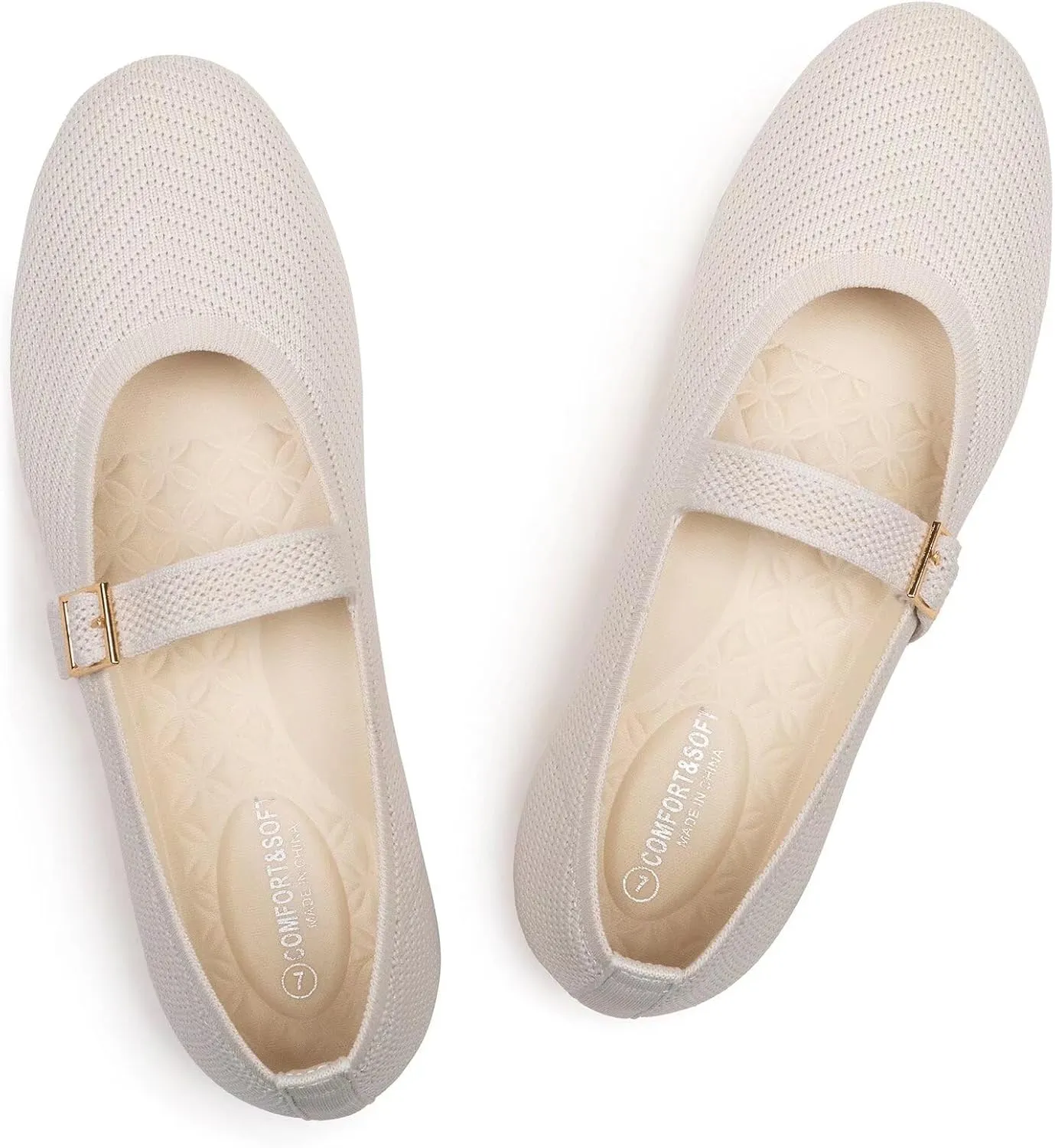 Frank Mully Women's Mary Jane Flats Comfortable Dressy Ballet Flats Casual Round Toe Slip On Washable Knitted Fabric Office Work Woman Shoes
