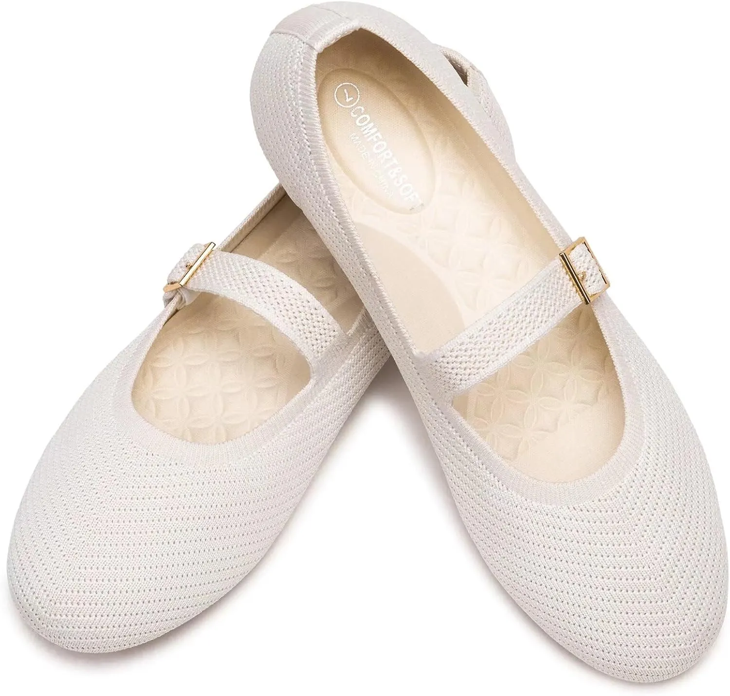 Frank Mully Women's Mary Jane Flats Comfortable Dressy Ballet Flats Casual Round Toe Slip On Washable Knitted Fabric Office Work Woman Shoes