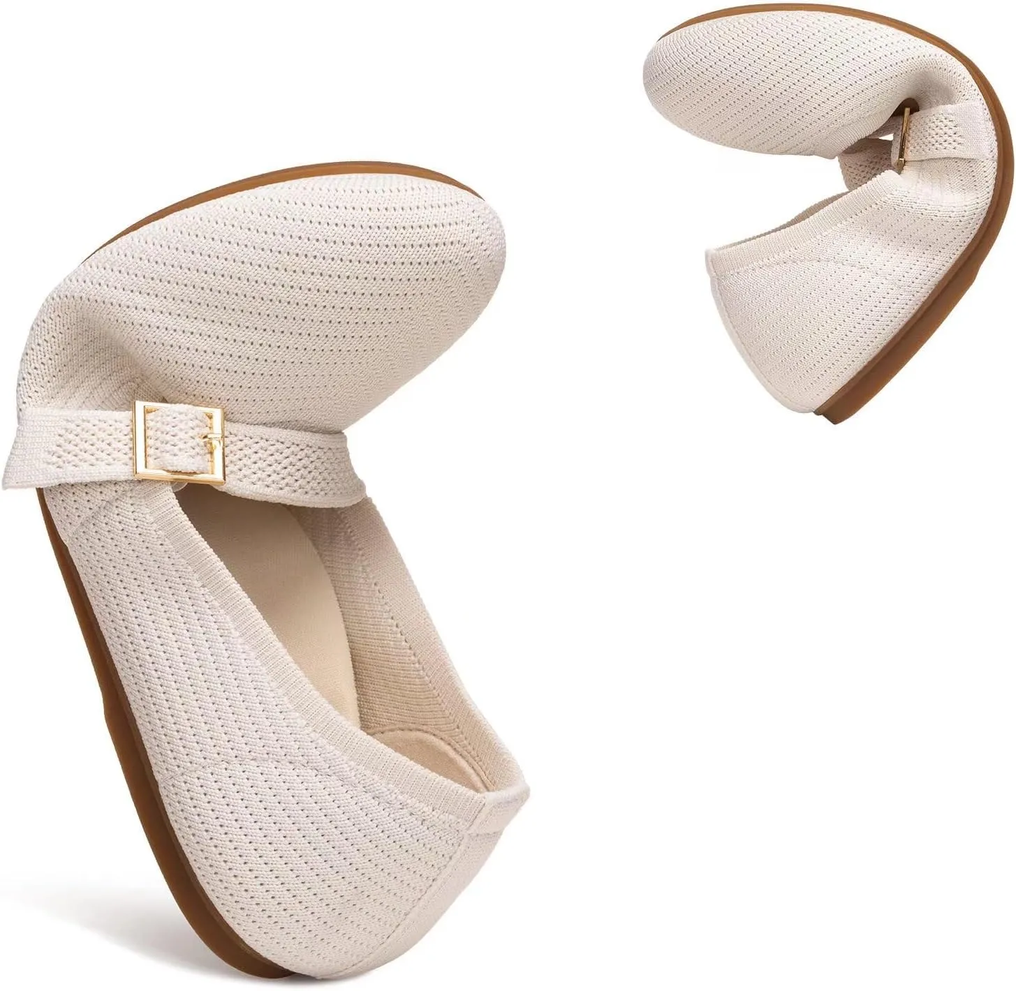 Frank Mully Women's Mary Jane Flats Comfortable Dressy Ballet Flats Casual Round Toe Slip On Washable Knitted Fabric Office Work Woman Shoes