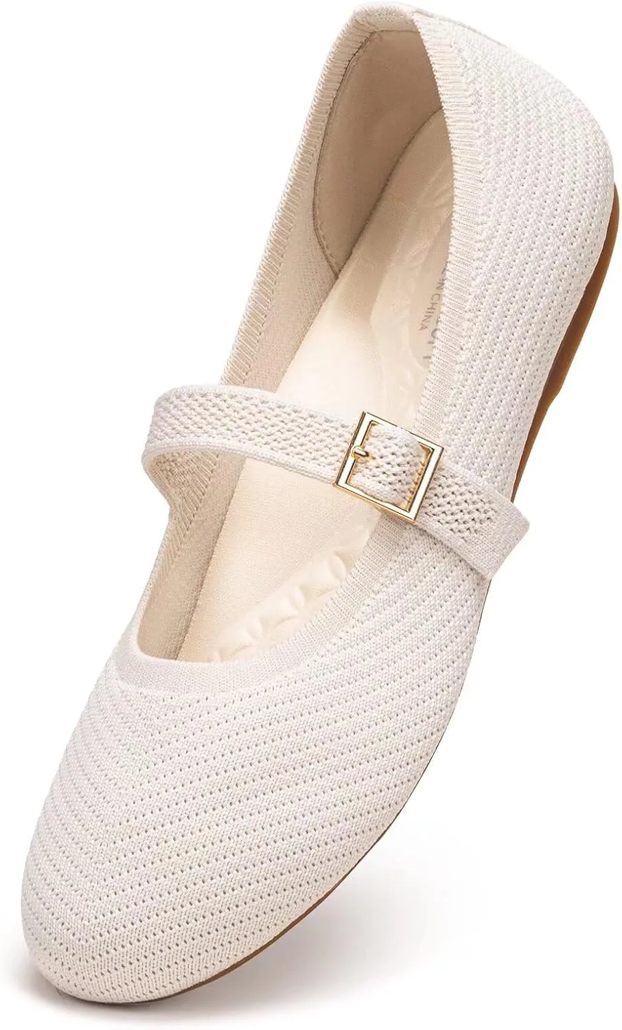 Frank Mully Women's Mary Jane Flats Comfortable Dressy Ballet Flats Casual Round Toe Slip On Washable Knitted Fabric Office Work Woman Shoes