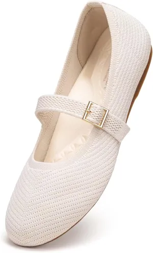 Frank Mully Women's Mary Jane Flats Comfortable Dressy Ballet Flats Casual Round Toe Slip On Washable Knitted Fabric Office Work Woman Shoes