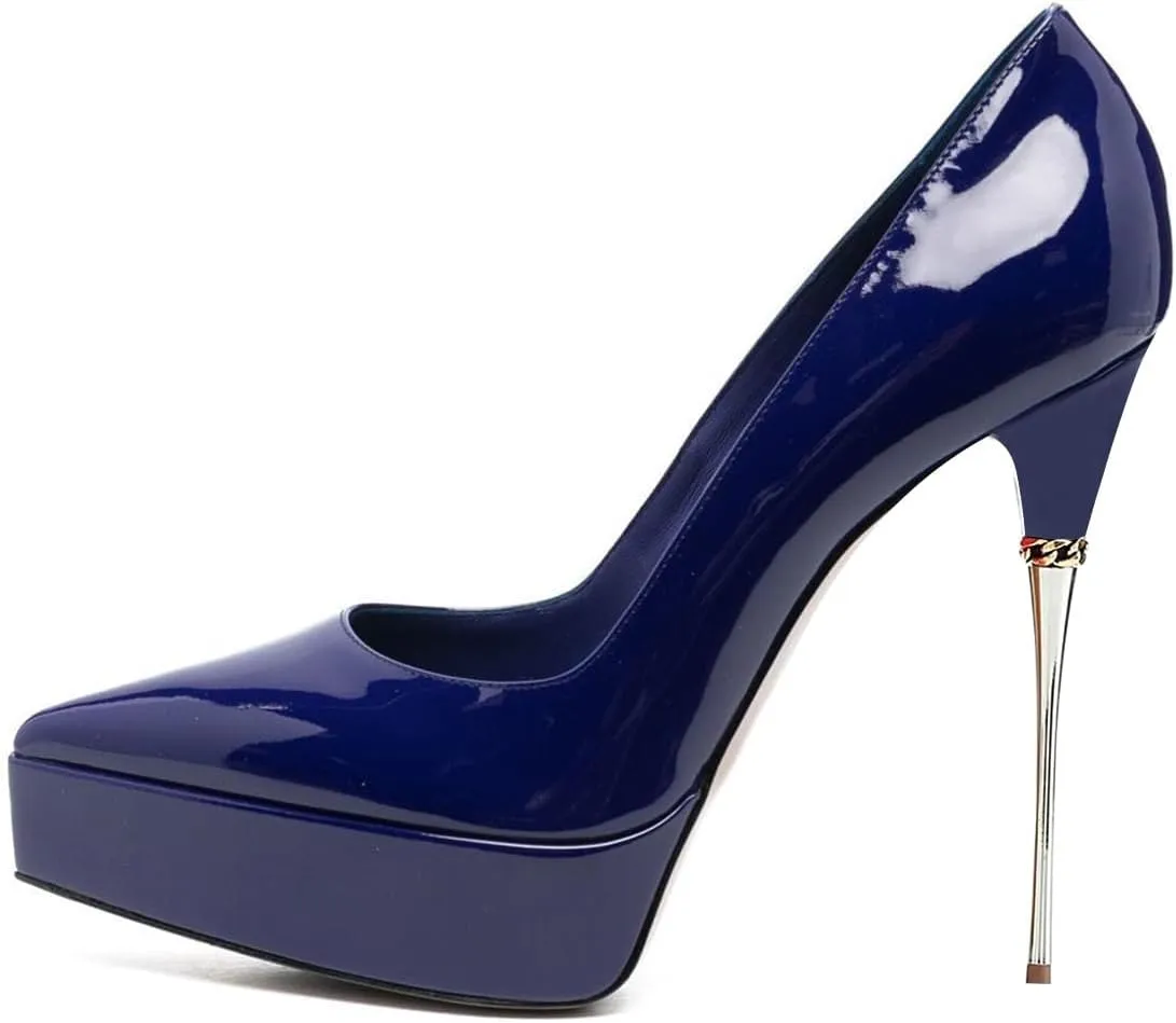 FSJ Women Sexy Platform Pumps Pointed Toe Metal Stiletto Slip On High Heel Stylish Party Wedding Dress Shoes Size 4-16 US