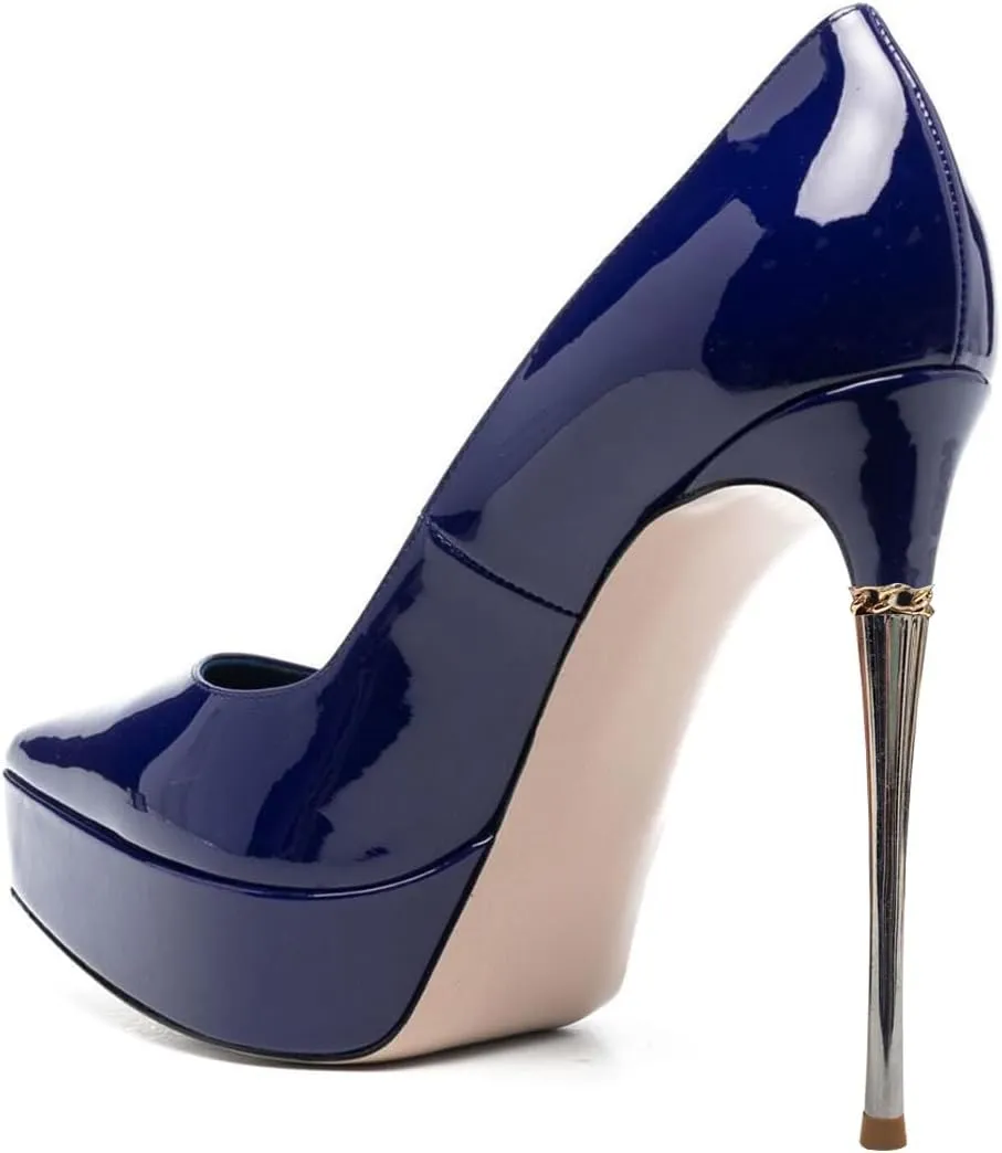 FSJ Women Sexy Platform Pumps Pointed Toe Metal Stiletto Slip On High Heel Stylish Party Wedding Dress Shoes Size 4-16 US