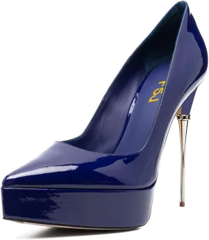 FSJ Women Sexy Platform Pumps Pointed Toe Metal Stiletto Slip On High Heel Stylish Party Wedding Dress Shoes Size 4-16 US