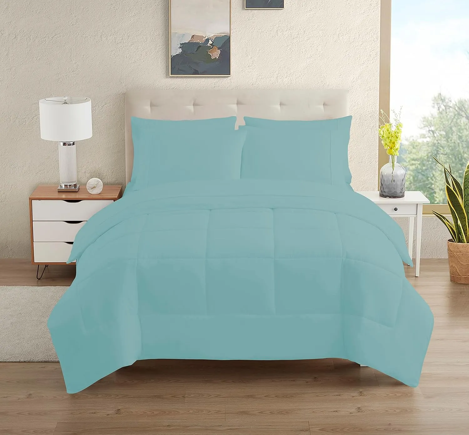 Full Size Bed in a Bag Dorm Room Essentials College Bedding Comforter Set 7 Piece 100% Cotton for College Students Boys and Girls Misty Blue
