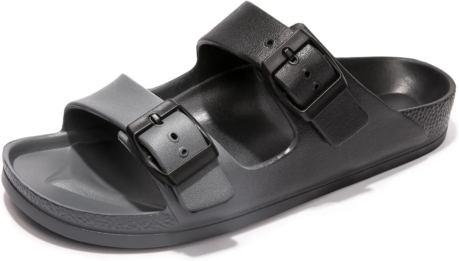 FUNKYMONKEY Women's Comfort Slides Double Buckle Adjustable Plastics Flat Sandals