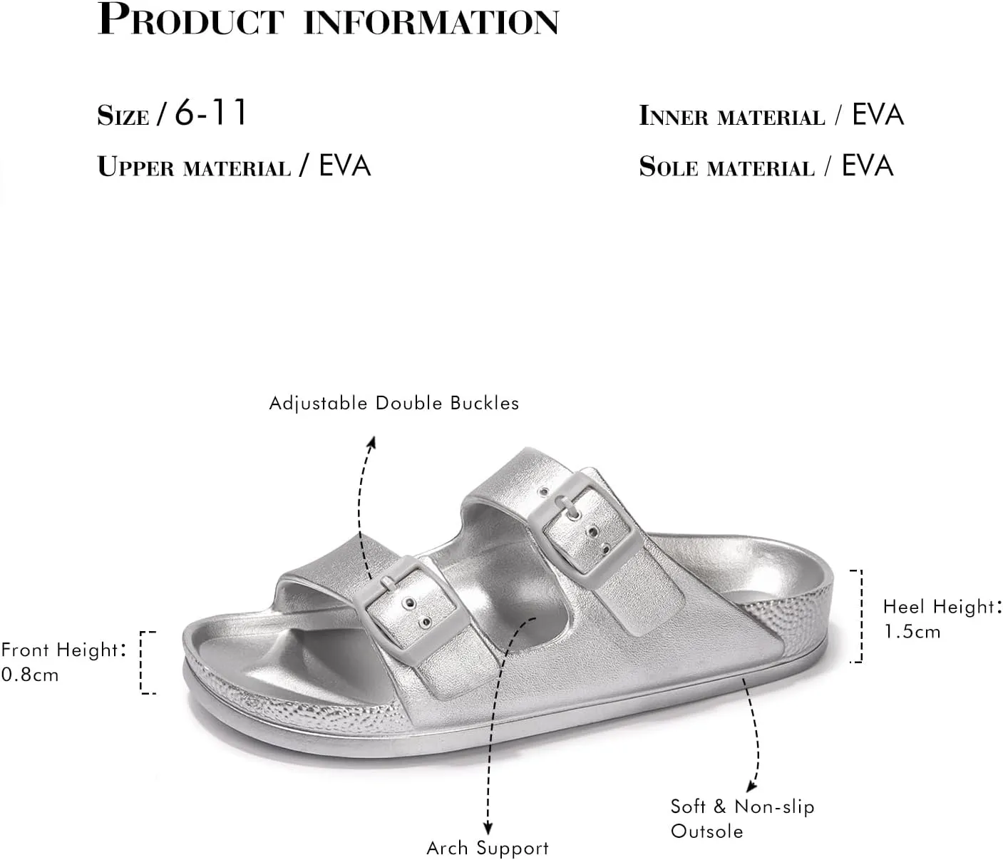 FUNKYMONKEY Women's Comfort Slides Double Buckle Adjustable Plastics Flat Sandals