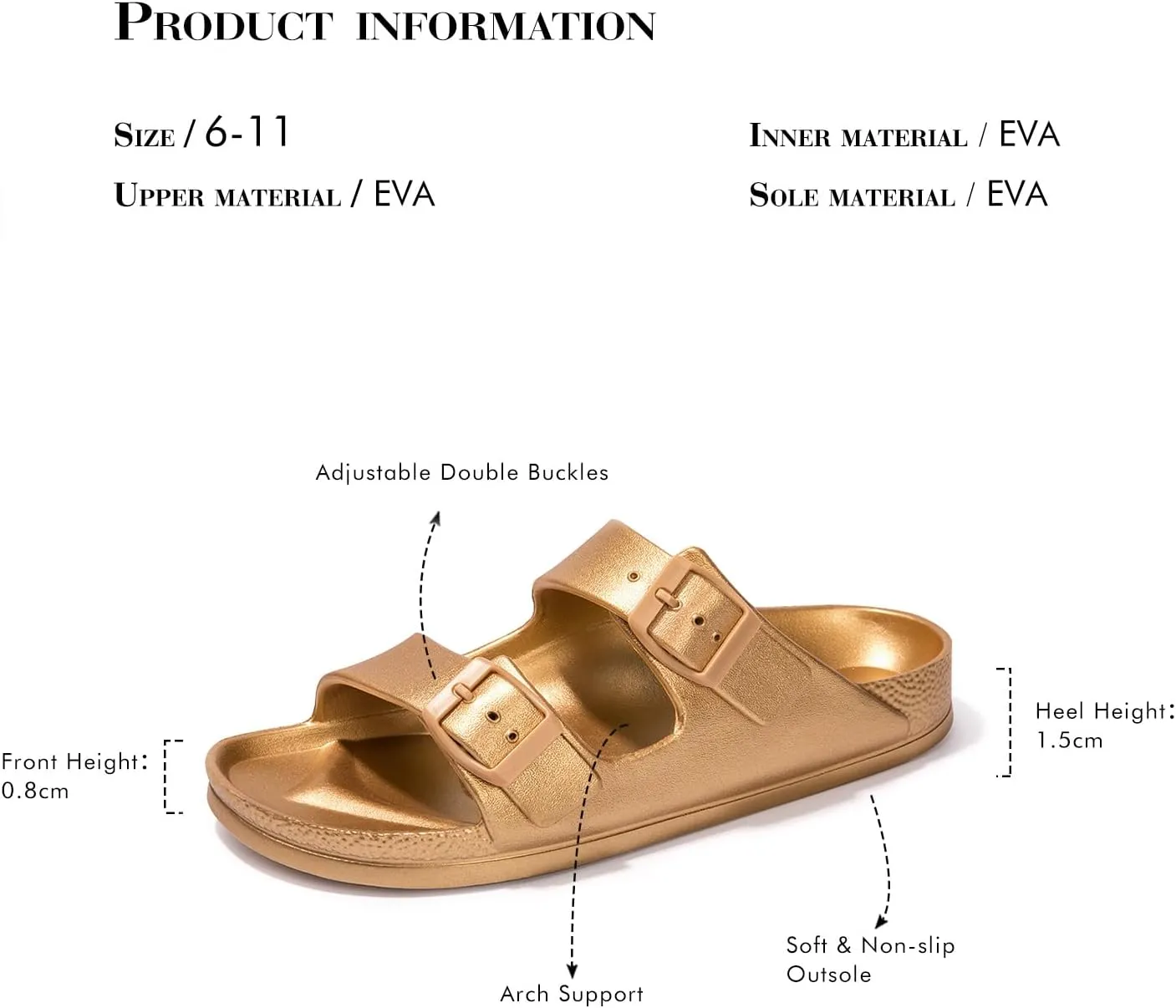 FUNKYMONKEY Women's Comfort Slides Double Buckle Adjustable Plastics Flat Sandals