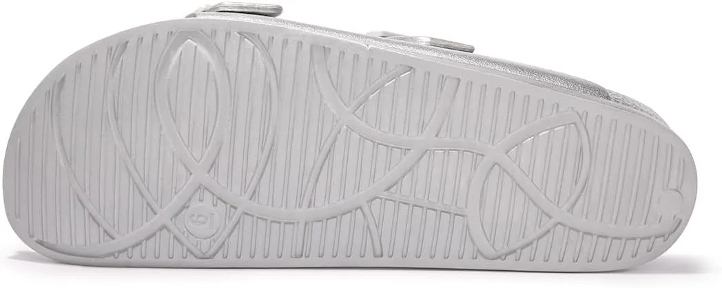 FUNKYMONKEY Women's Comfort Slides Double Buckle Adjustable Plastics Flat Sandals