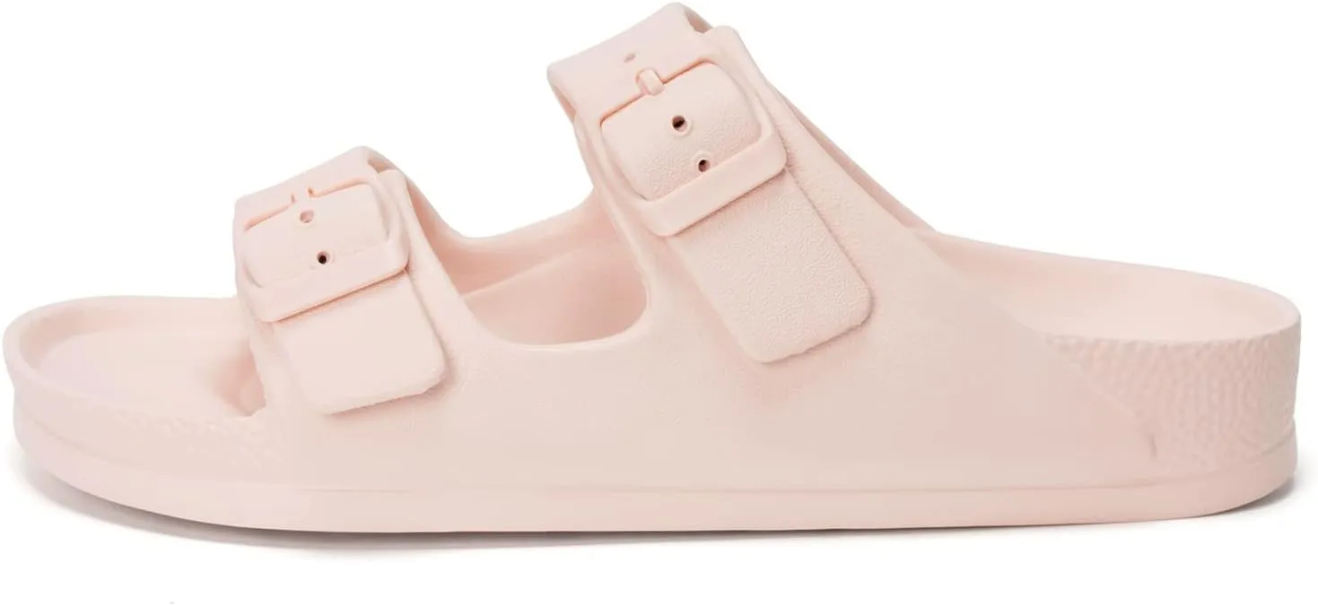 FUNKYMONKEY Women's Comfort Slides Double Buckle Adjustable Plastics Flat Sandals