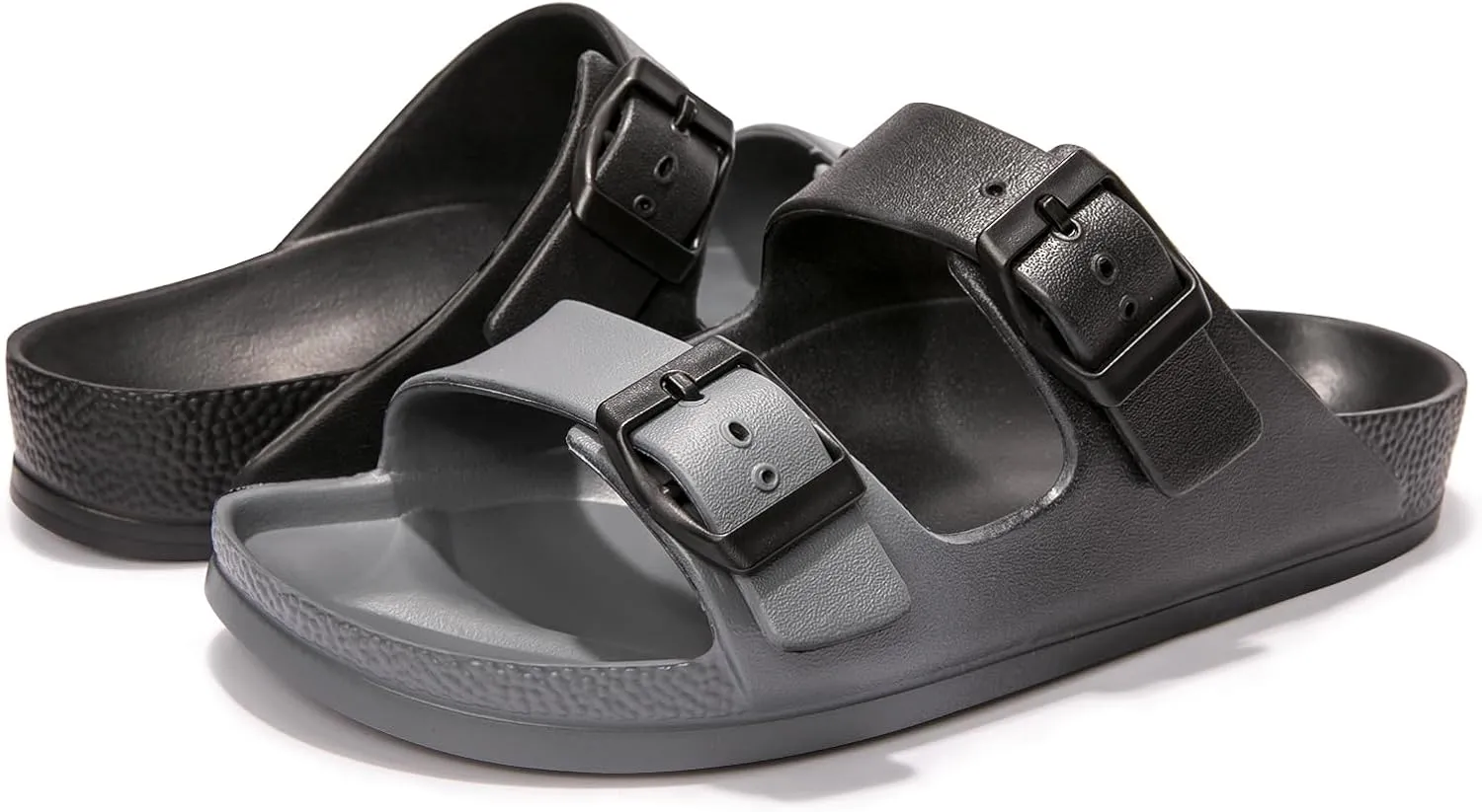 FUNKYMONKEY Women's Comfort Slides Double Buckle Adjustable Plastics Flat Sandals