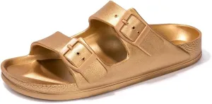 FUNKYMONKEY Women's Comfort Slides Double Buckle Adjustable Plastics Flat Sandals