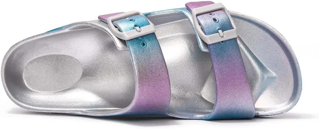 FUNKYMONKEY Women's Comfort Slides Double Buckle Adjustable Plastics Flat Sandals