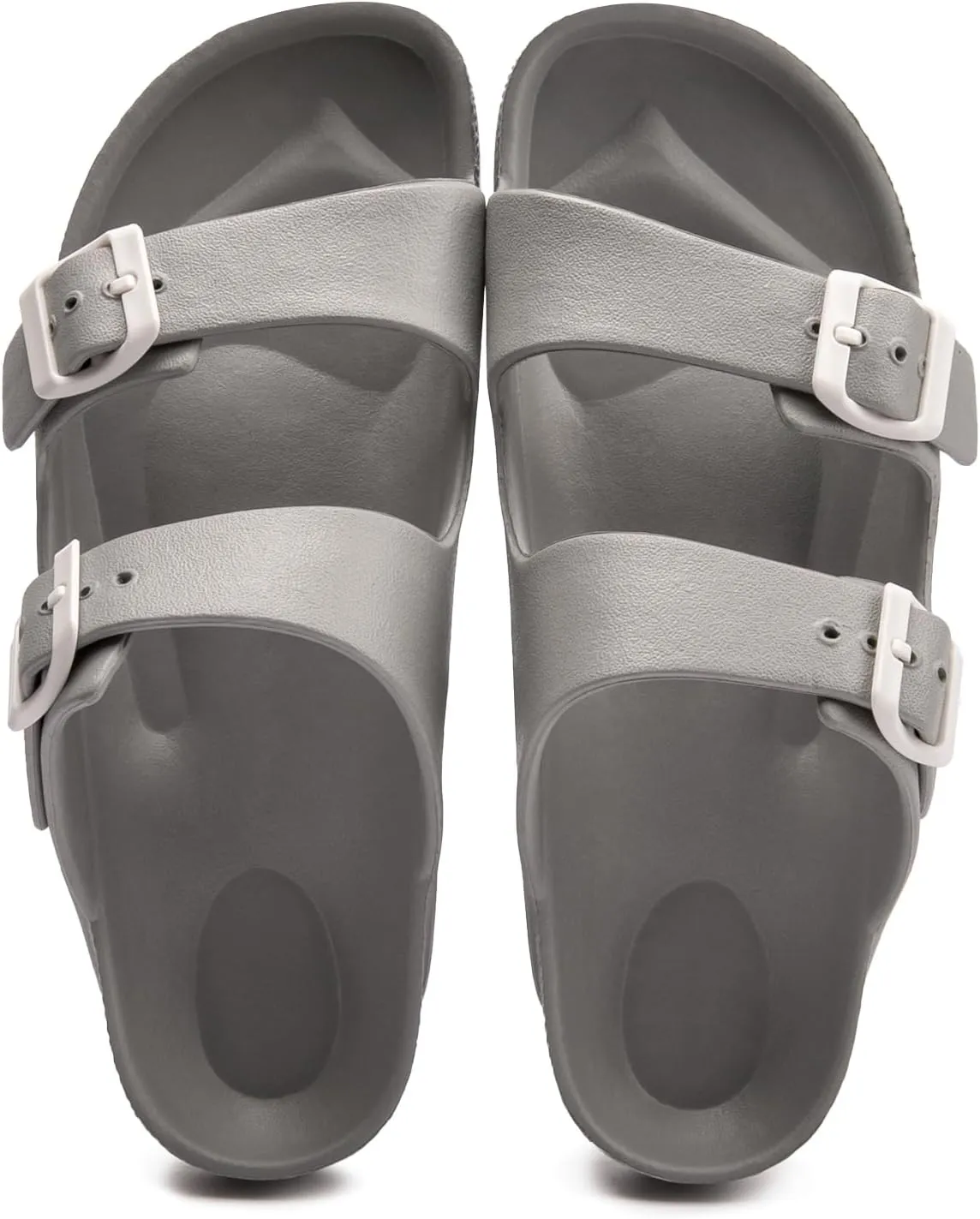 FUNKYMONKEY Women's Comfort Slides Double Buckle Adjustable Plastics Flat Sandals