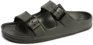 FUNKYMONKEY Women's Comfort Slides Double Buckle Adjustable Plastics Flat Sandals