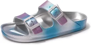 FUNKYMONKEY Women's Comfort Slides Double Buckle Adjustable Plastics Flat Sandals