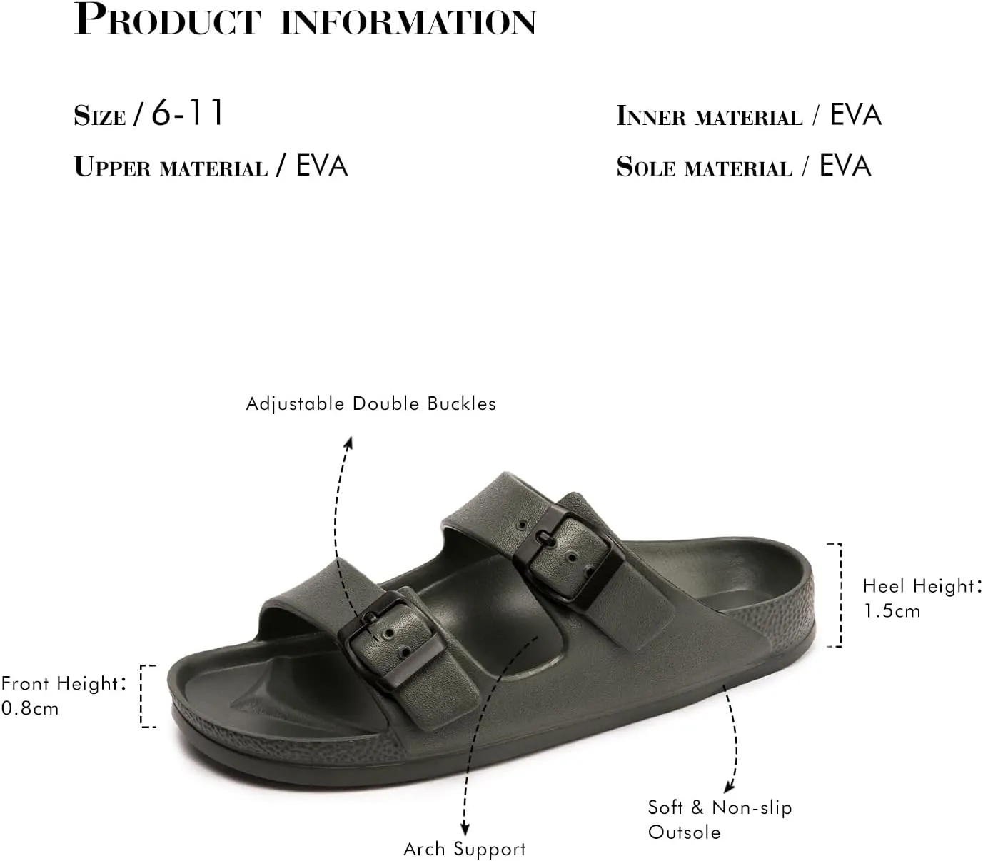 FUNKYMONKEY Women's Comfort Slides Double Buckle Adjustable Plastics Flat Sandals