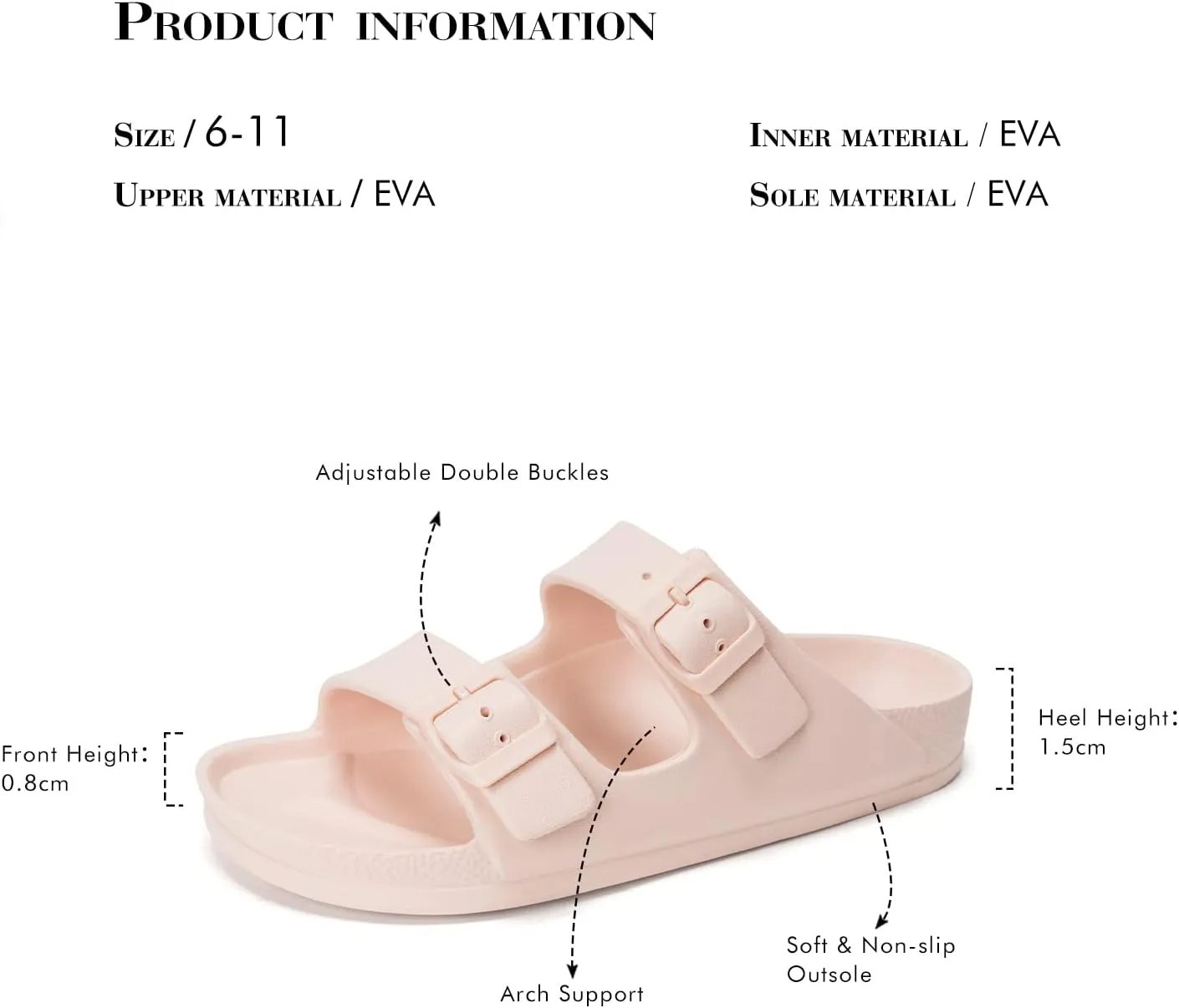 FUNKYMONKEY Women's Comfort Slides Double Buckle Adjustable Plastics Flat Sandals