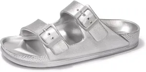 FUNKYMONKEY Women's Comfort Slides Double Buckle Adjustable Plastics Flat Sandals