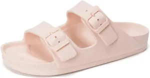 FUNKYMONKEY Women's Comfort Slides Double Buckle Adjustable Plastics Flat Sandals